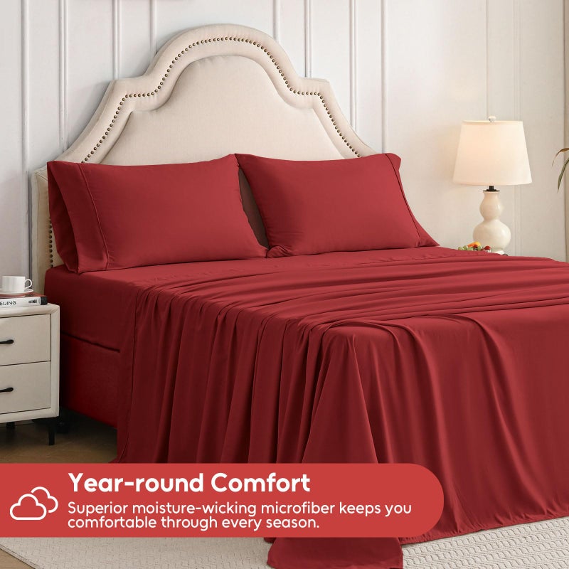 Swiftify Queen Sheet Set, 4 Pieces Hotel Luxury Soft Microfiber Queen Bed Sheets Set, Up to 16" Deep Pockets, Oeko-Tex Sheets with Elastic, Breathable, Wrinkle Free (Wine Red, Queen) - Image 2